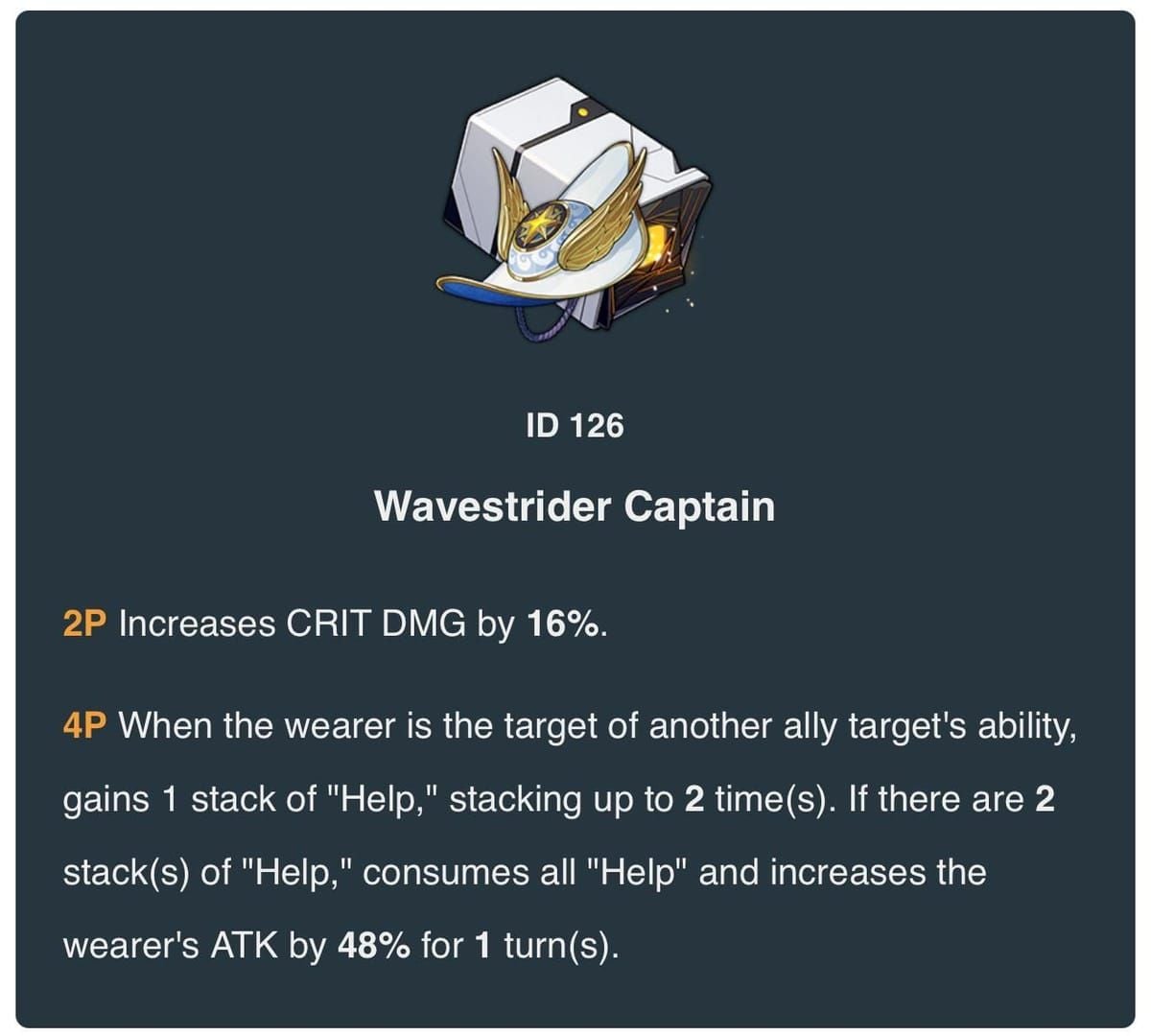Wavestrider Captain 4-piece relic set equipment display