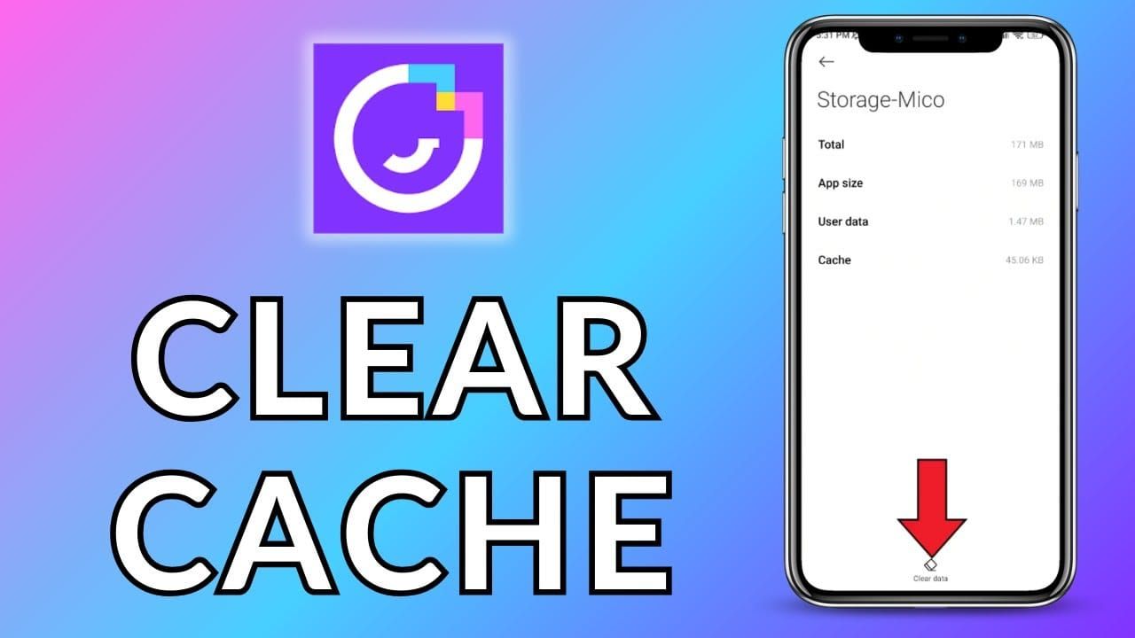 MICO app settings interface for clearing cache on Android and iOS