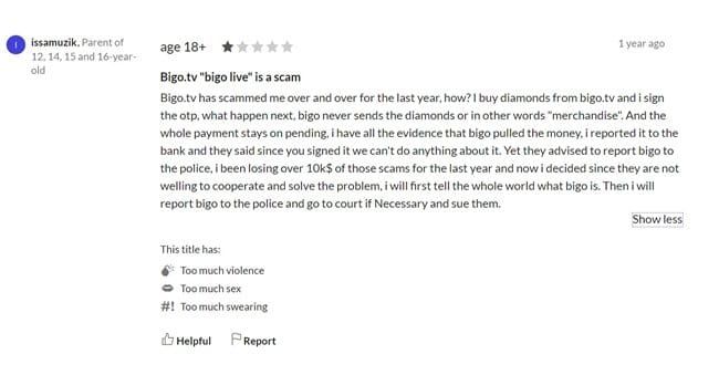 Examples of Bigo Live diamond scam websites and fake generators to avoid
