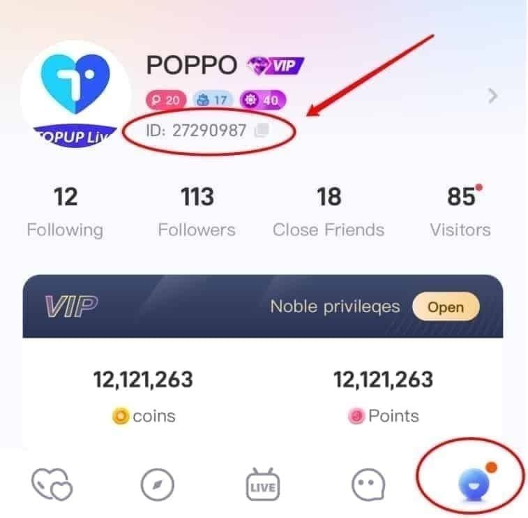 Скриншот приложения Poppo, показывающий обновленный баланс монет после пополнения