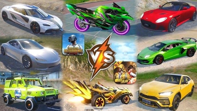 PUBG Mobile vehicle selection screen showing UAZ, motorcycle, and buggy options for Pursuit & Escape mode