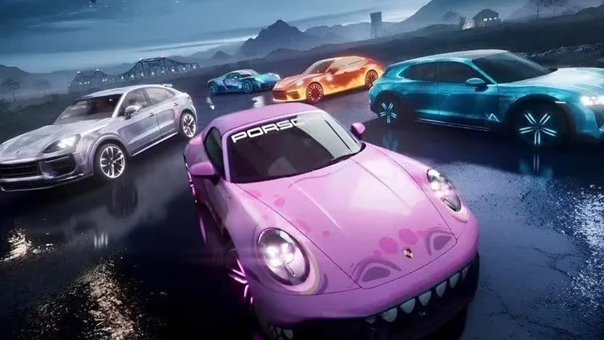 Porsche 911 Carrera 4 GTS driving at high speed in PUBG Mobile showing boost effects and performance