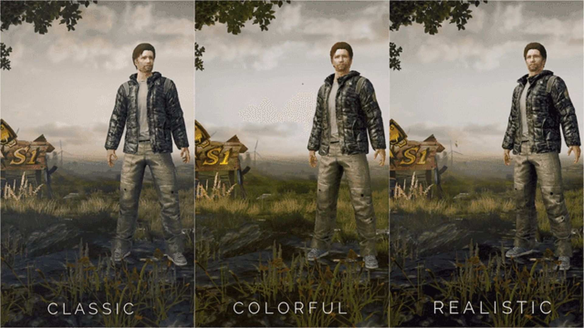PUBG Mobile Classic Colorful and Realistic style comparison for enemy visibility