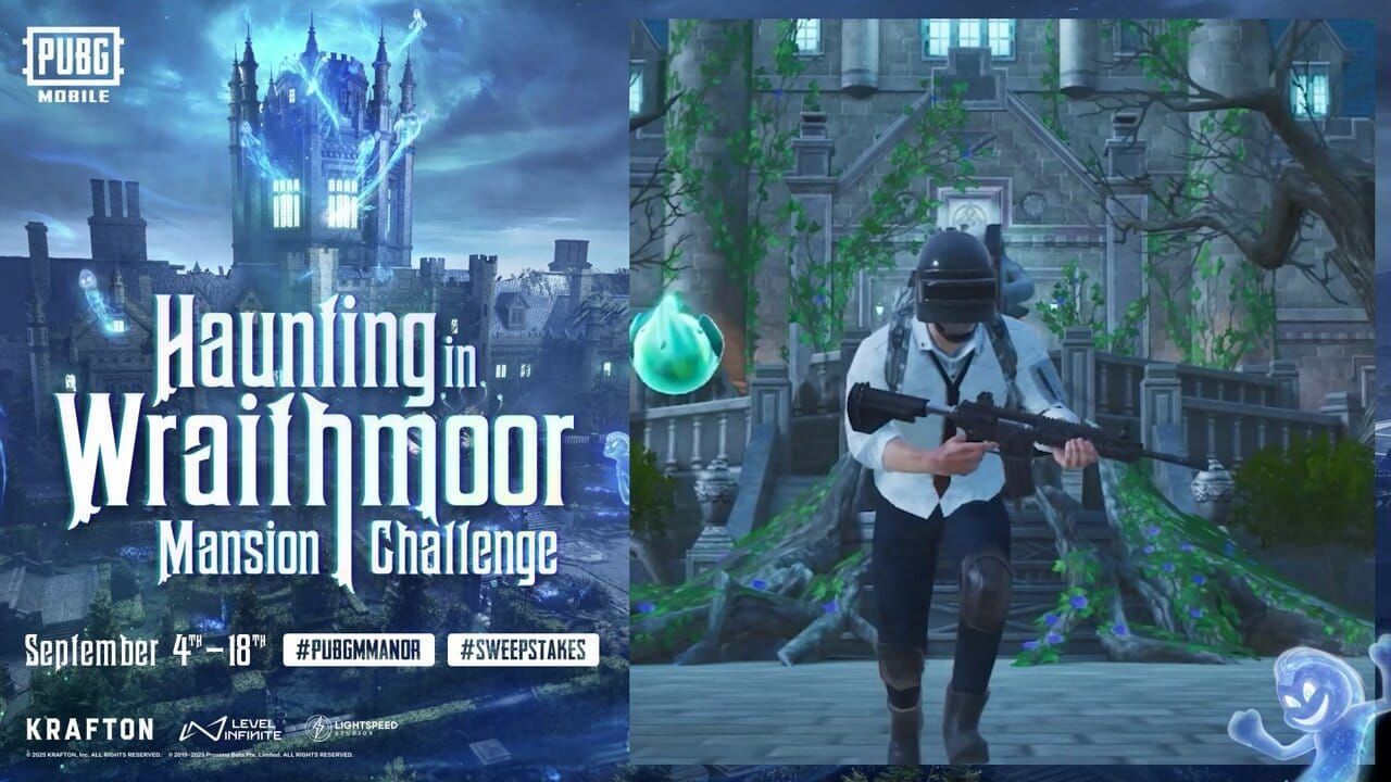 PUBG Mobile Spooky Soirée event showing Wraithmoor Mansion with Halloween decorations on Erangel map