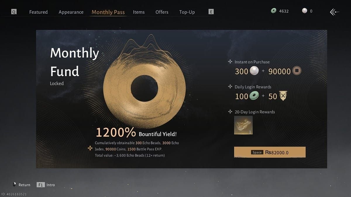 Where Winds Meet Monthly Pass purchase interface and rewards