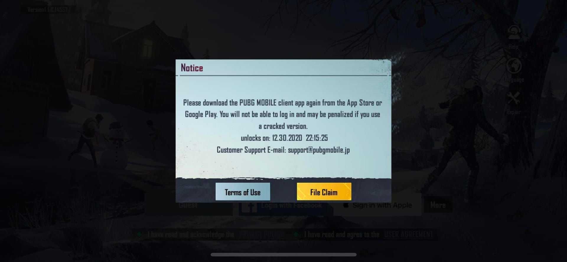 PUBG Mobile ban notification screen showing different types of penalties