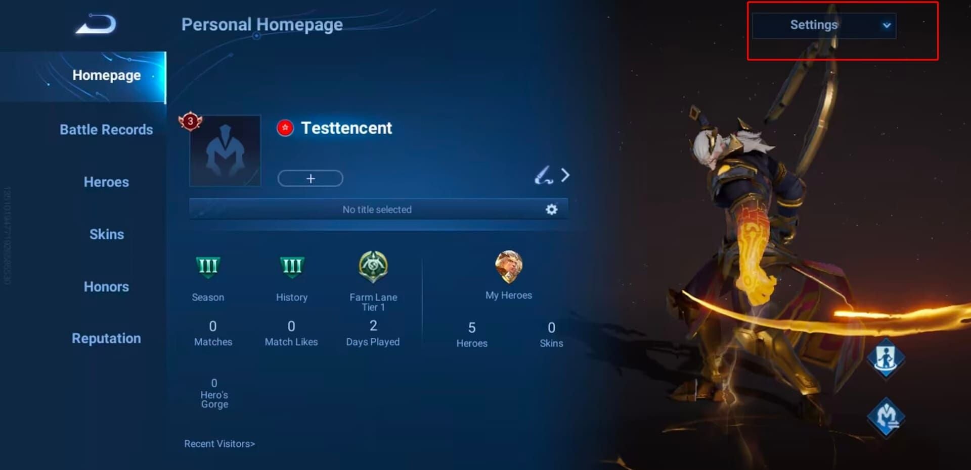 Honor of Kings interface showing how to find Player ID in profile settings