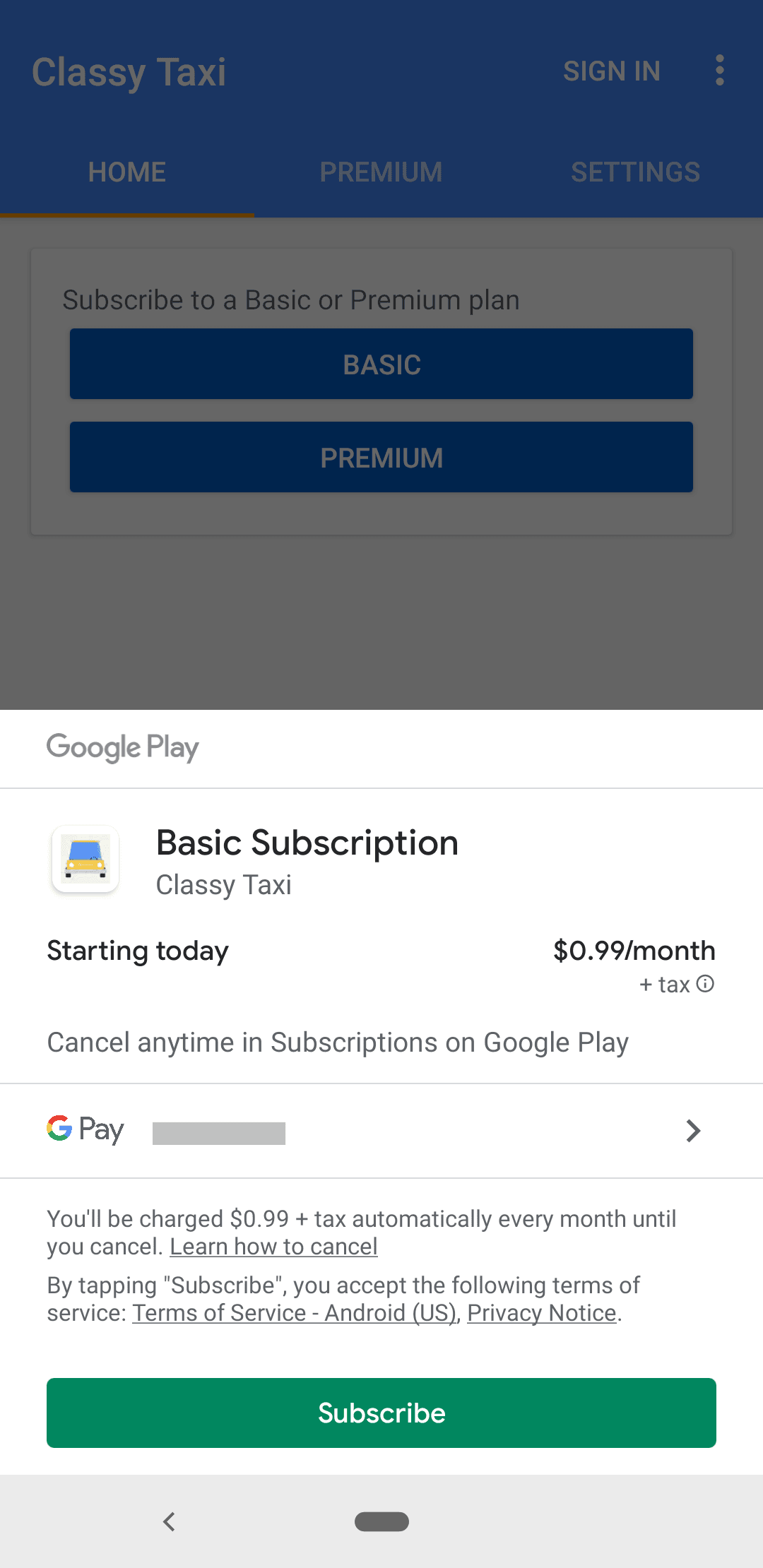 Google Play Store redeem code interface under payments and subscriptions