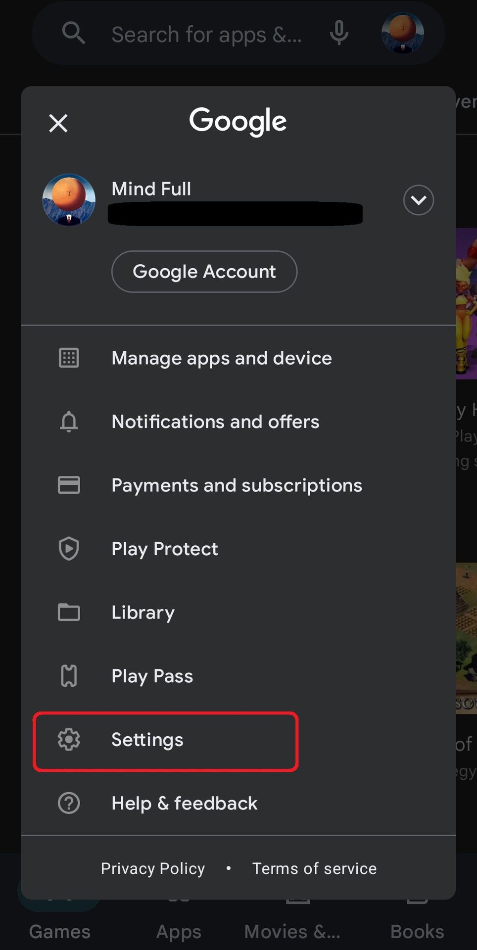 Интерфейс настроек аккаунта Google Play Store с отображением параметров страны и профилей региона