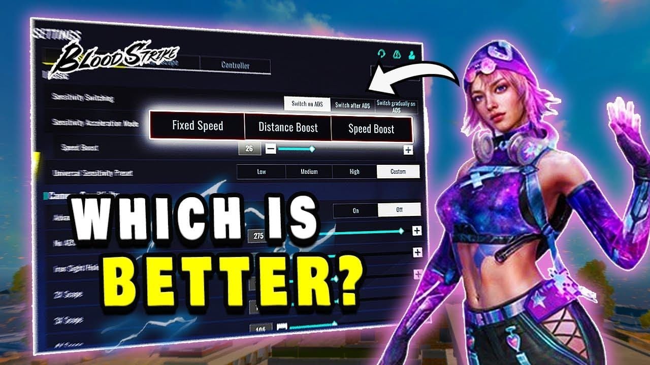 Blood Strike settings menu showing acceleration set to Fixed Speed option