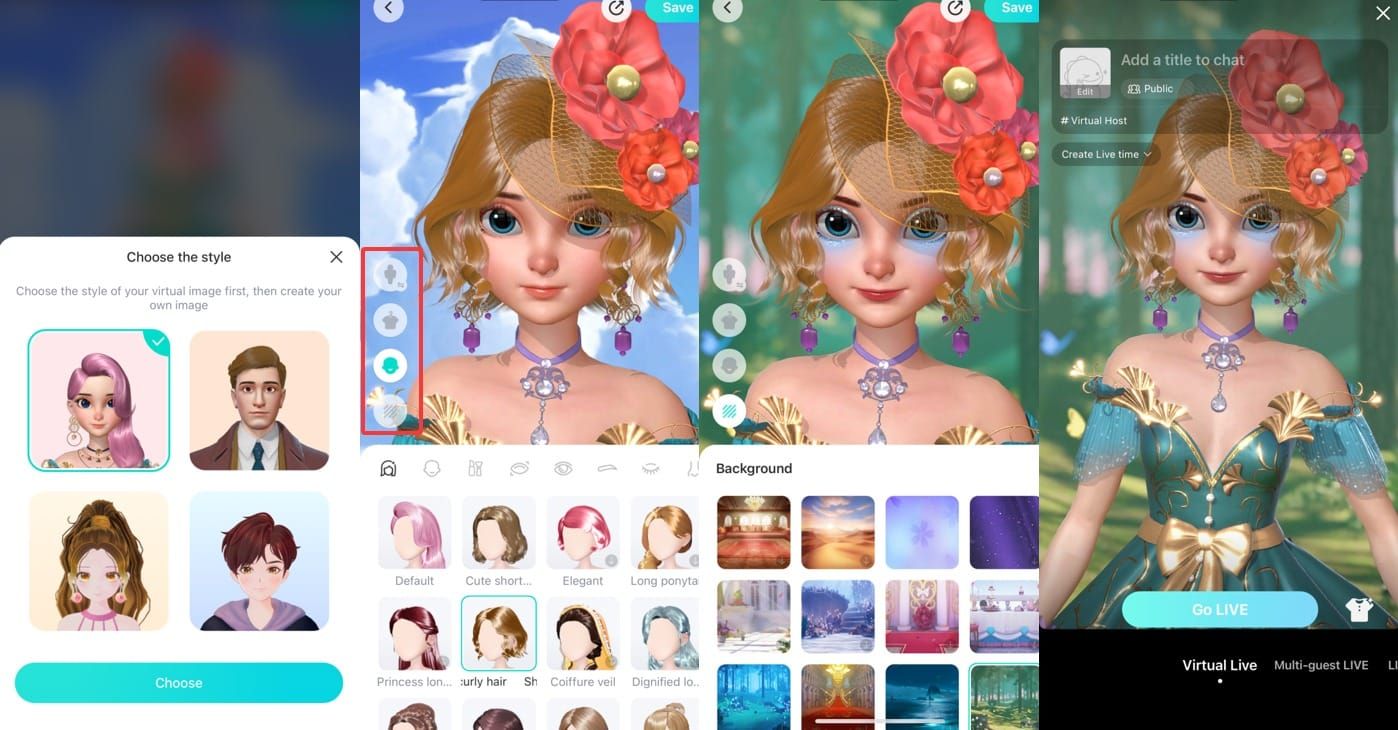 BIGO Live 3D avatar creation interface displaying customization options for outfits, facial features, and backgrounds