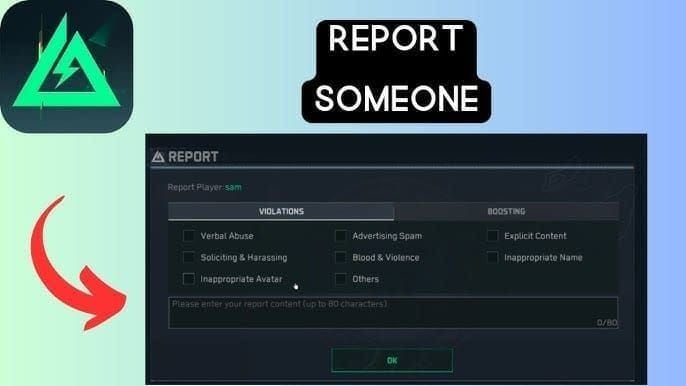 Интерфейс внутриигровых жалоб в Delta Force с выбором категории нарушения