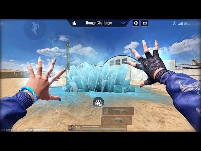 Blood Strike screenshot of Ran performing wall-cancel contact timing with Ice Barrier