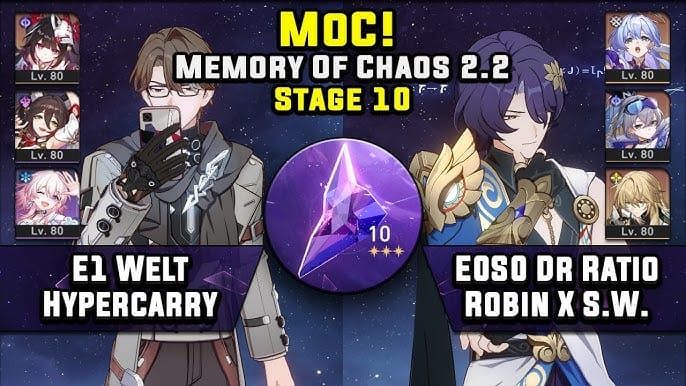 Honkai Star Rail Dr. Ratio damage comparison: E0 vs E1 with Robin, showing 116k to 150k damage increase