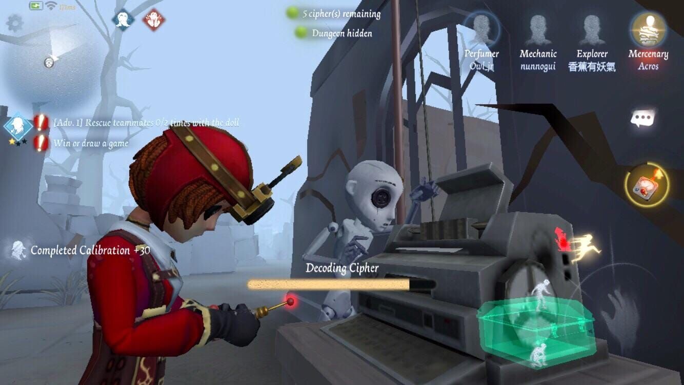 Identity V screenshot Mechanic robot decoding cipher with hunter immunity