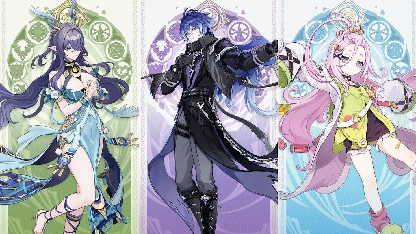 Genshin Impact Nod-Krai characters Lauma, Flins, and Aino