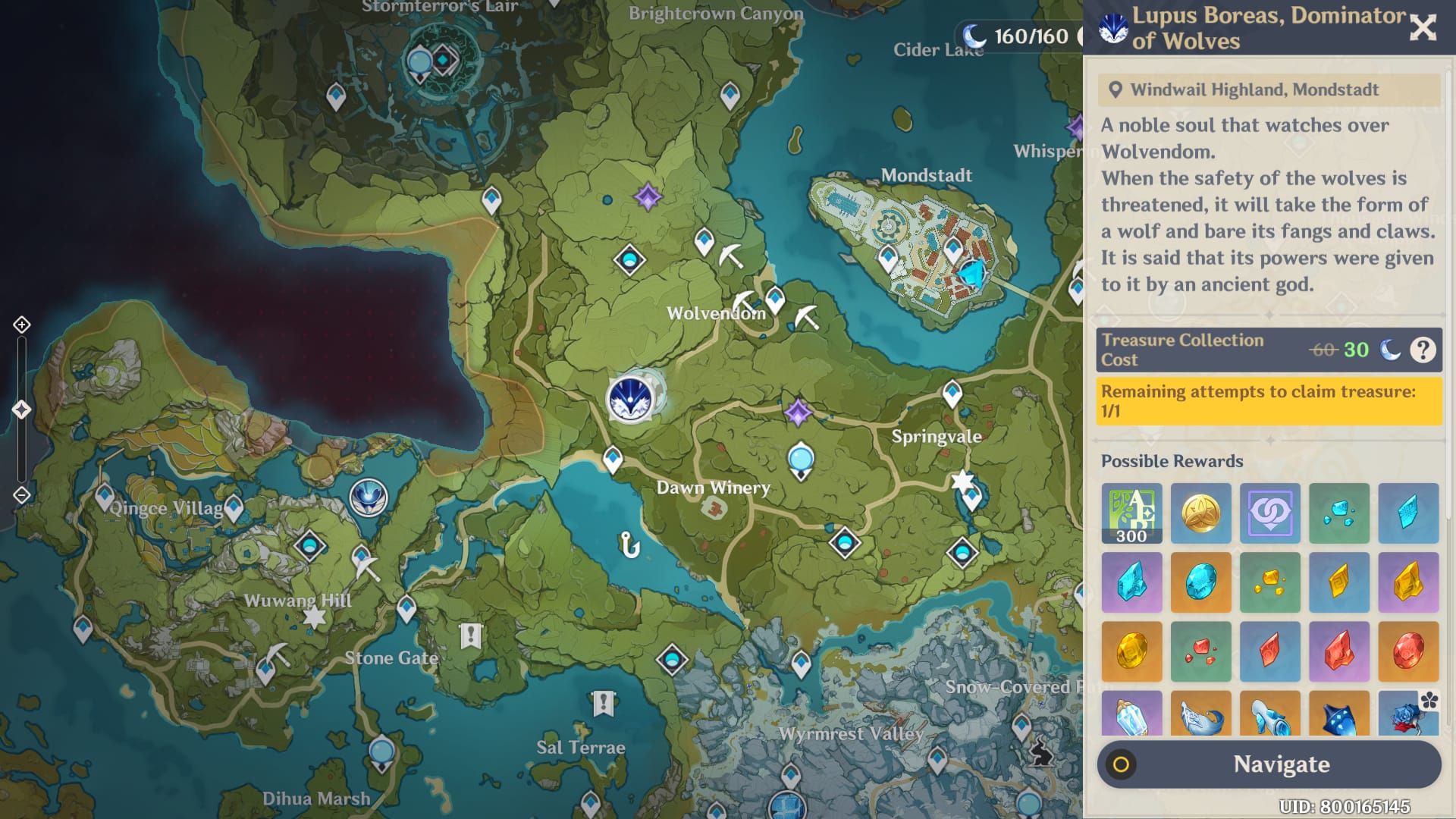 Genshin Impact map of Wolvendom for Varka ascension material Wolfhook farming locations