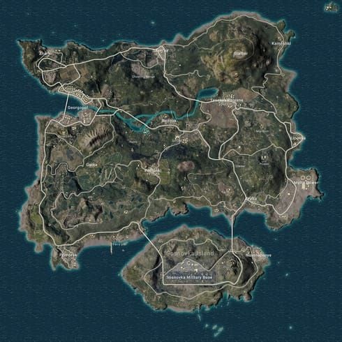 Карта Эрангеля в PUBG Mobile с отметками Починок, Буткемпа и Парадайз Резорт