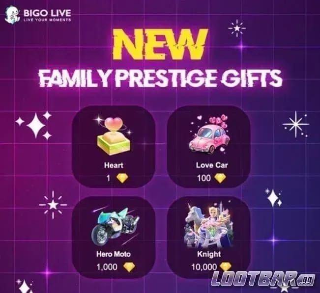 Bigo Live Diamonds premium gifts Gala Dragon and Love Carriage for family battle