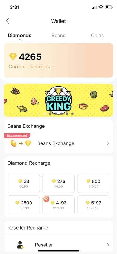 BIGO Live in-app frozen balance unfreeze submission screen