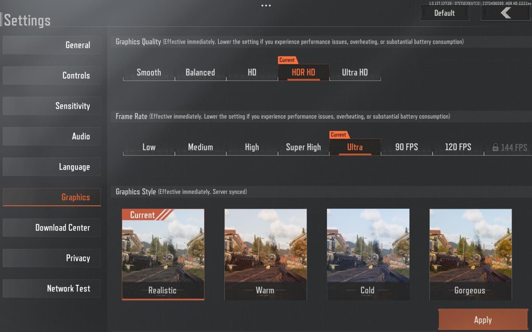 Arena Breakout in-game graphics menu interface with medium preset options
