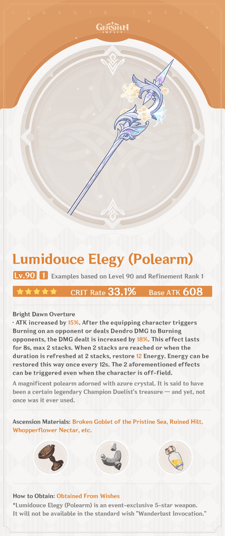 Lumidouce Elegy signature polearm weapon for Emilie in Genshin Impact