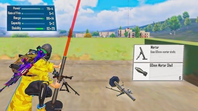 Экран инвентаря PUBG Mobile, показывающий миномет, экипированный в слот для пистолета