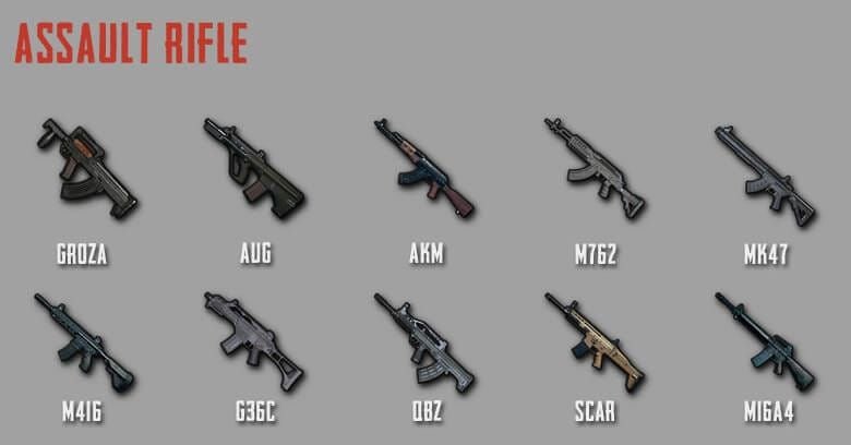 Comparison chart of ASM Abakan vs AKM vs M416 assault rifles in PUBG Mobile