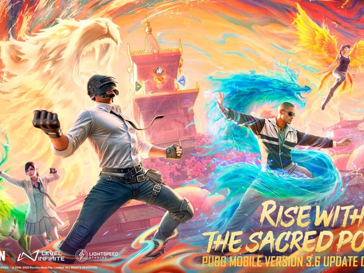PUBG Mobile 3.6 Sacred Quartet elemental characters: Flaming Phoenix, Aqua Dragon, Whirlwind Tiger, Naturespirit Deer