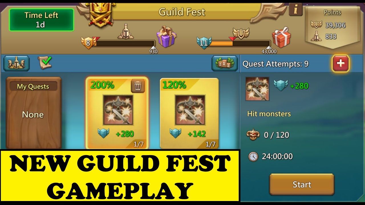Lords Mobile Guild Fest quest board showing high point value tasks
