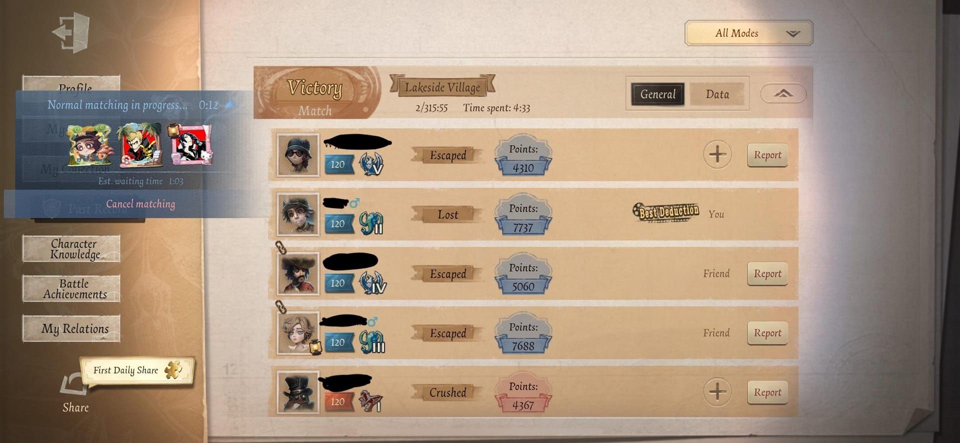 Сравнение строгого подбора игроков в Identity V и подбора с допуском по рангу ±2