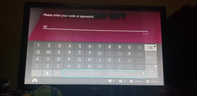 Экранная клавиатура Nintendo Switch для ввода 16-значного кода активации eShop