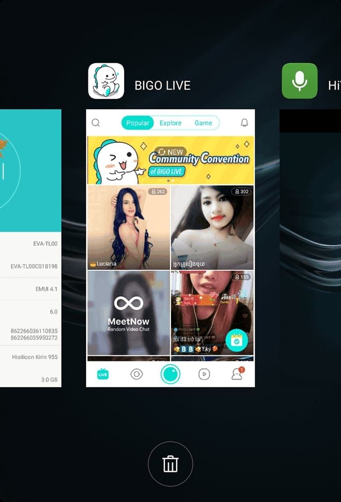 Bigo Live app interface for Profile Settings Help Feedback Payment Issues refund request