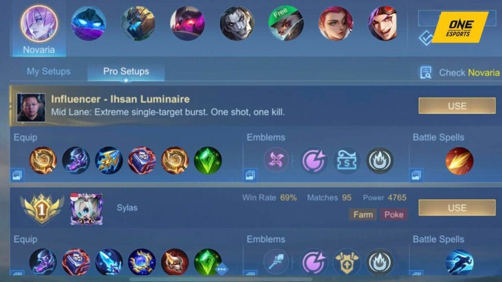 Таланты первого уровня эмблем Mobile Legends с отображением бонусов к характеристикам
