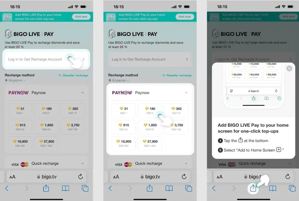 Скриншот пошагового руководства по пополнению алмазов Bigo Live через BitTopup с использованием Bigo ID.