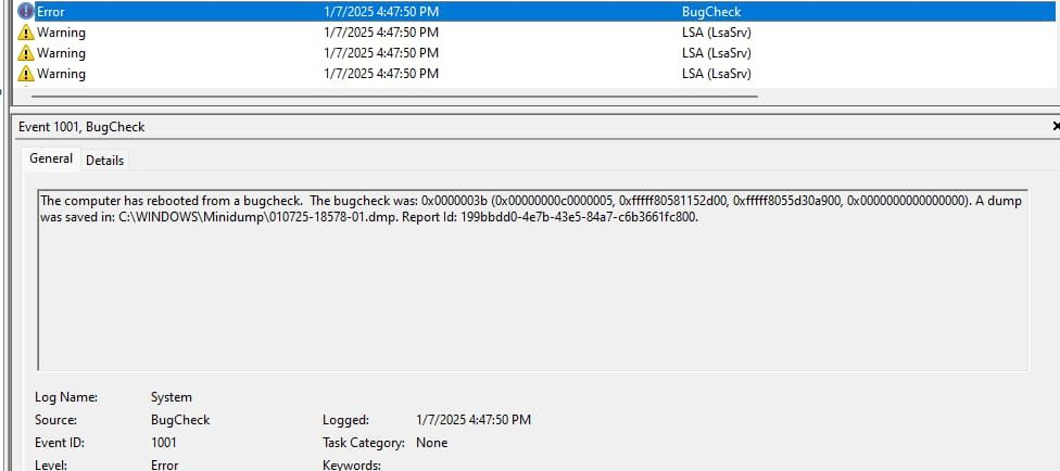 Windows Event Viewer showing Arena Breakout application error log details