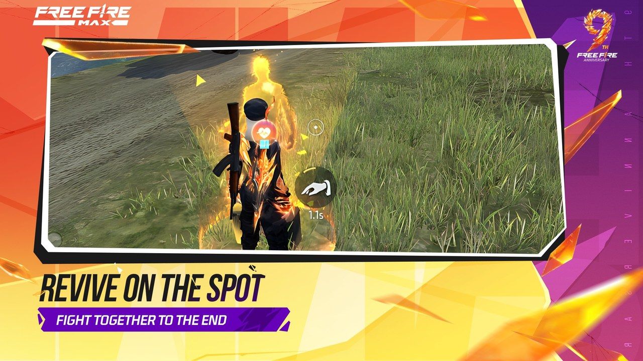 Официальный геймплейный кадр механики Revive on the Spot из актуального клиента Free Fire MAX