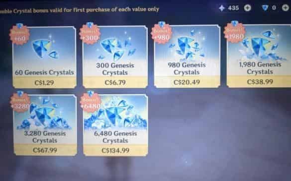 Genshin Impact in-game mailbox displaying received Genesis Crystals