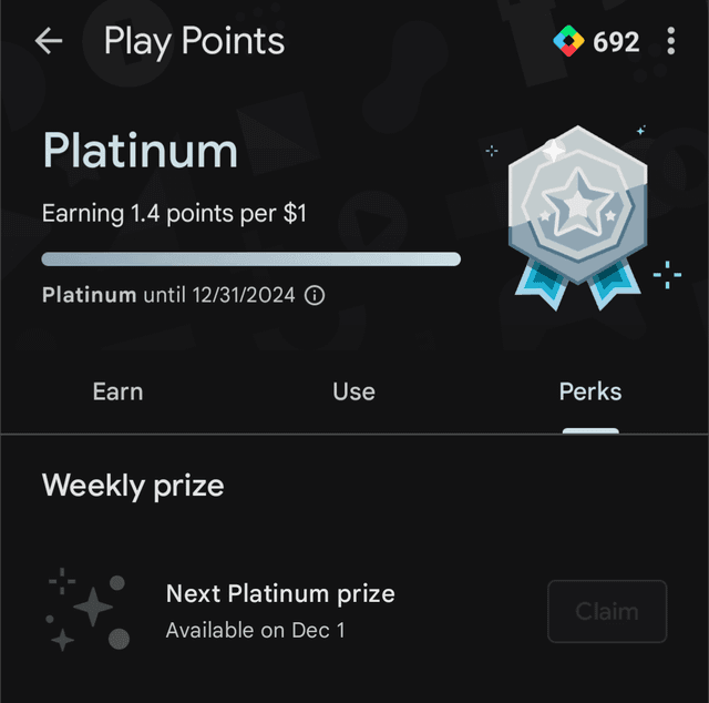 Крупный план вкладки «Бонусы» в Google Play Store с кнопкой получения еженедельных бонусных очков