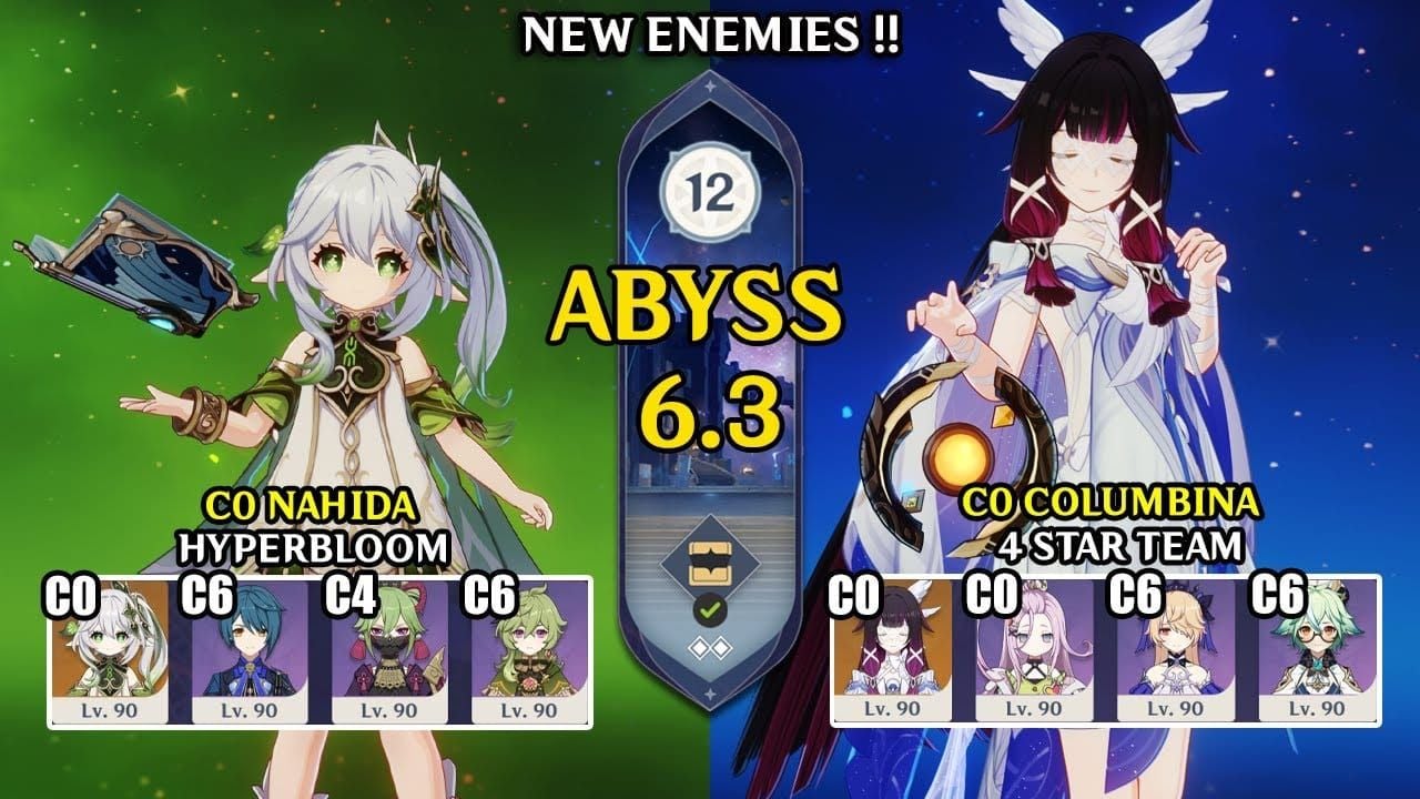 Genshin Impact screenshot of Lunar-Bloom team with Nefer, Lauma, Columbina, and Nahida