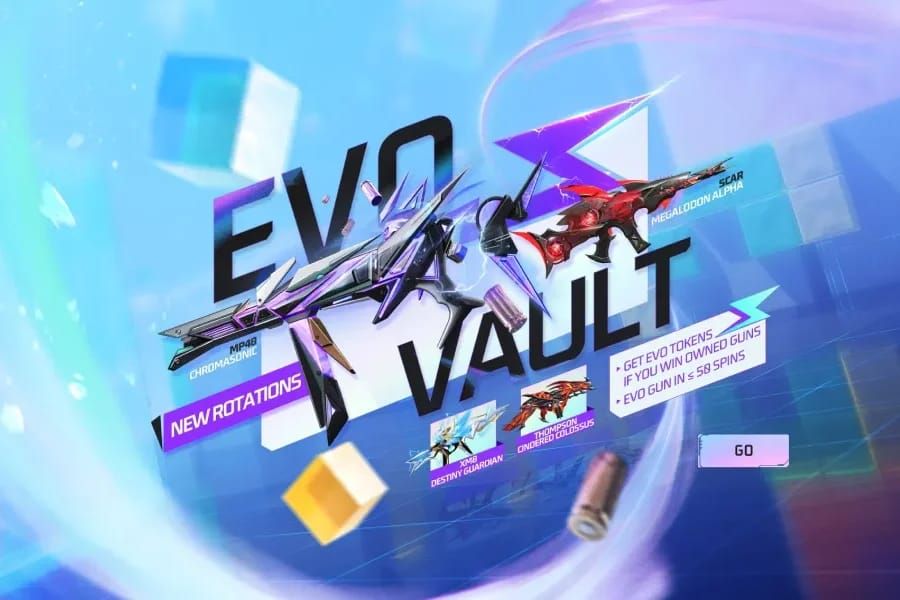 Сравнение наград Free Fire Evo Vault: FAMAS «Демонический оскал», MP5 «Платиновая божественность», M1014 «Зеленый пламенный дракон», MP40 «Кобра»