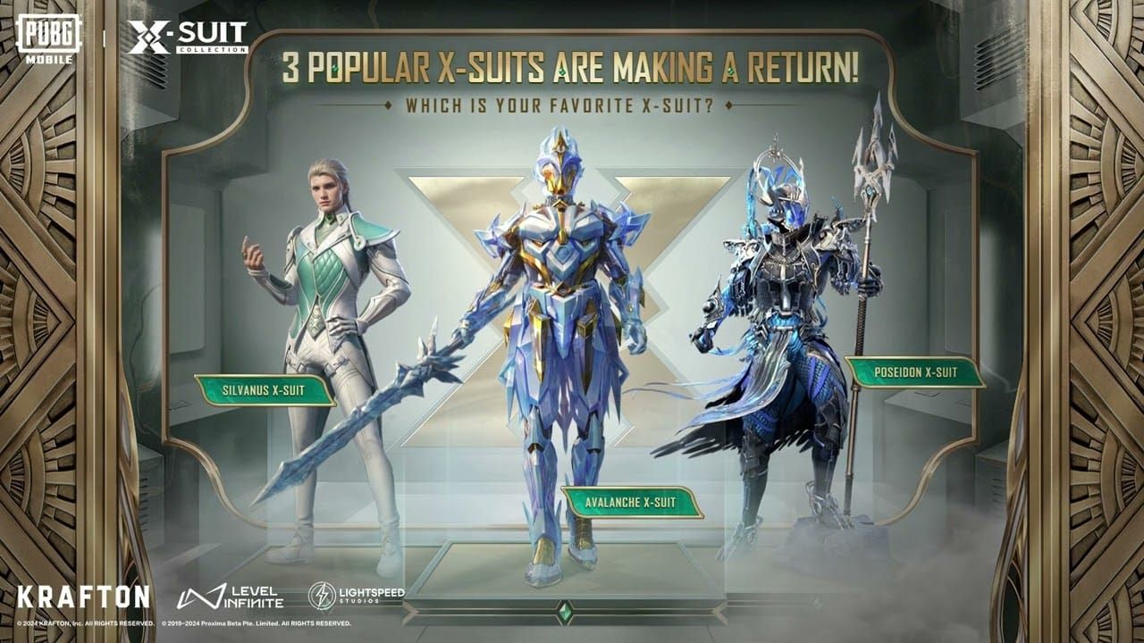 PUBG Mobile X-Suit event spin interface showing draw system and UC costs