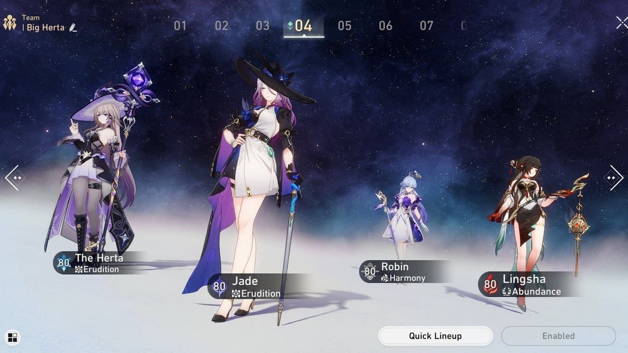 The Herta optimal team composition featuring The Herta, Anaxa, Tribbie, and Aventurine