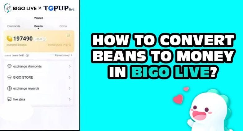 BIGO Live app interface showing diamond to bean conversion rates and pricing