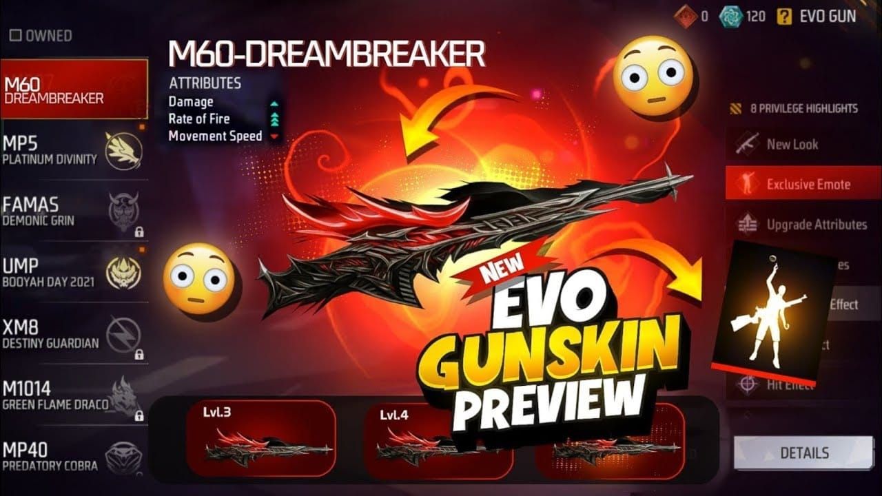 Free Fire Evolve M60 weapon skin from vault leaks