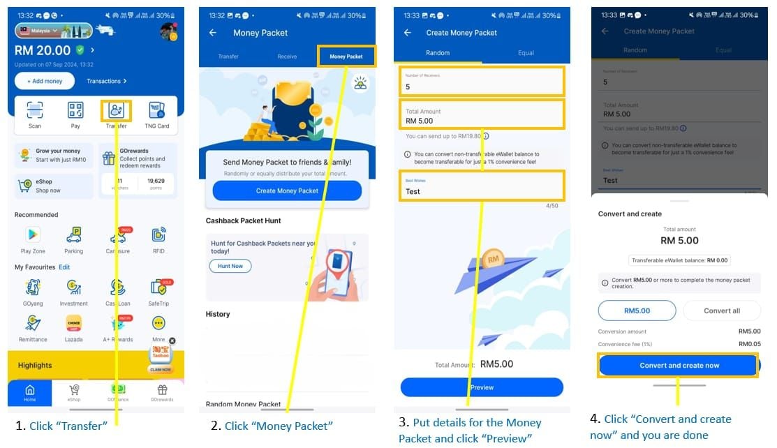 Touch 'n Go eWallet app interface for entering TNG Reload Pin code