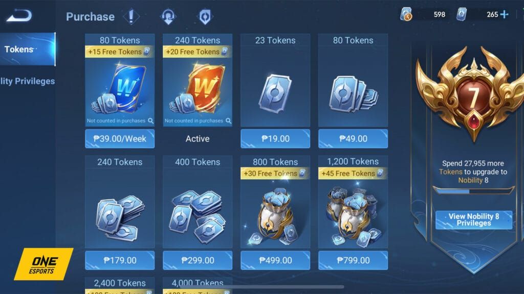 Honor of Kings top-up process showing plus button and payment selection screen